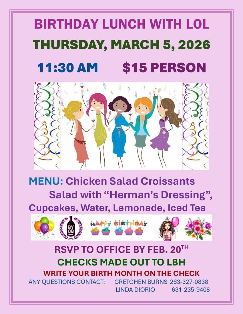 Birthday Lunch with LoL,March 5, 11:30, $15