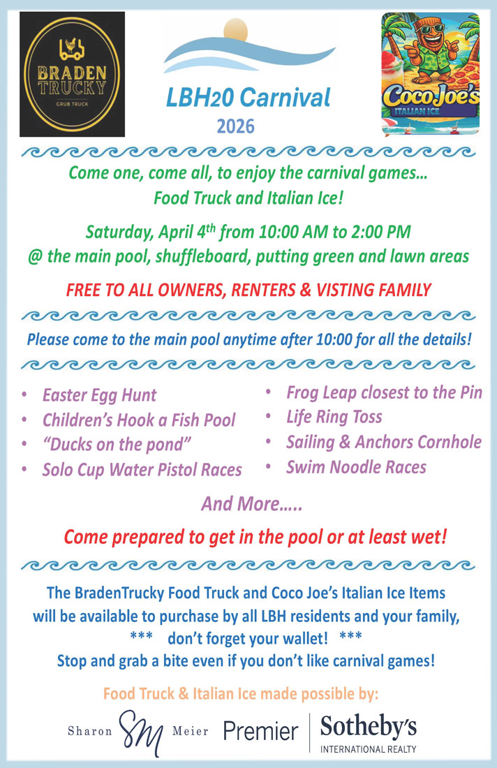 LBH2O Carniva, April 4, 10 -2 PM Main Pool, Free
