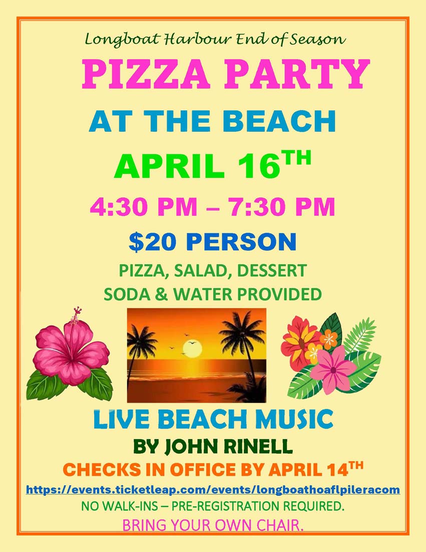 Beach Pizza Party, March 16, 4:30, $20