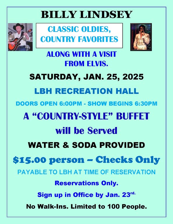 Elvis Party , Jan 25, $15 to office